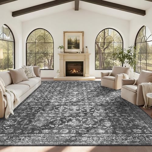 10x14 Washable Living Room Area Rug Non-Slip Retro Black Large Carpet by HOME
