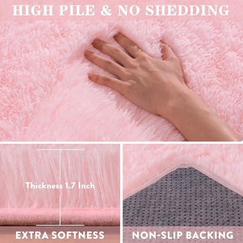 4x6 Fluffy Pink Rug for Bedroom Girls Washable Non-Slip - Image 5