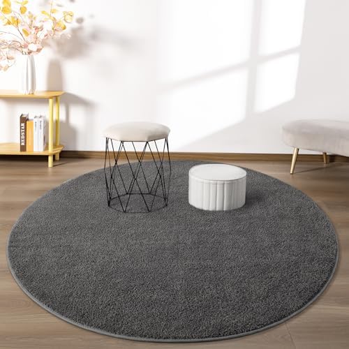 FlyDOIT Round Area Rugs for Bedroom Living Room, 5x5 Dark Grey Super Soft Comfy Thickened Memory-Foam Indoor Circle Carpet, Modern Aesthetic Minimalist Carpet for Boys Girls Adults Nursery Home Décor - Image 3