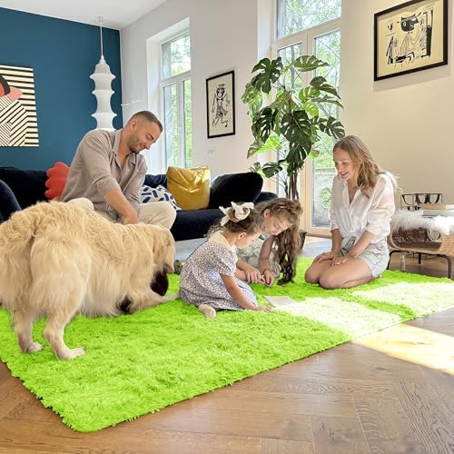 OLANLY 2x3 Machine Washable Small Bedside Rug, Soft Fluffy Shaggy Entryway Throw Rugs for Bedroom, Living Room, Indoor Floor Carpet for Kids Girls and Boys, Home Decor Aesthetic, Lime Green - Image 7