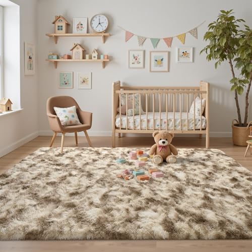 4x6 Area Rugs for Bedroom, Khaki Plush Fluffy Shaggy Living Room Rugs Non-Slip, Ultra Soft Carpet for Nursery Kids PlayRoom Dorm Office Indoor - Image 3