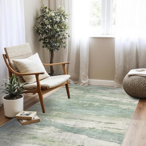 4x5 Area Rug Washable Abstract: Non Slip Entryway Floor Mat Sage Green by Ksrau
