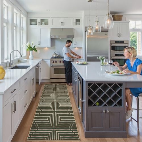 Lahome Maze Line Green Kitchen Runner Rug, 2x8 Outdoor Easy Jute Runner Rug - Image 7