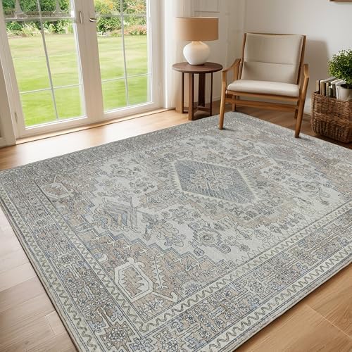 8x10 Washable Area Rugs for Living Room,Bedroom,Dining Room- Retro Taupe by Lbris