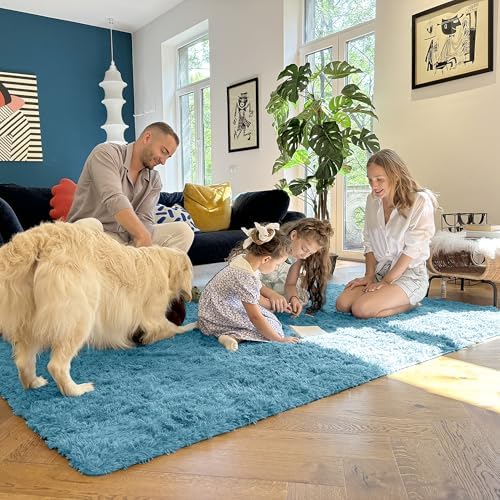 OLANLY 2x6 Machine Washable Runner Rugs for Hallway, Soft Fluffy Shaggy Bedside Rugs for Bedroom, Living Room, Indoor Floor Carpet for Kids Girls and Boys, Home Decor Aesthetic, Slate Blue - Image 5