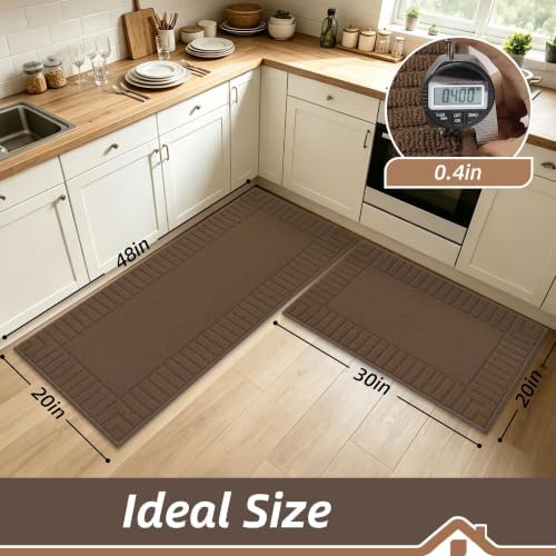 BEQHAUSE Kitchen Rugs Non Slip Washable 2PCS, 20"x30"+20"x48", Brown - Image 2