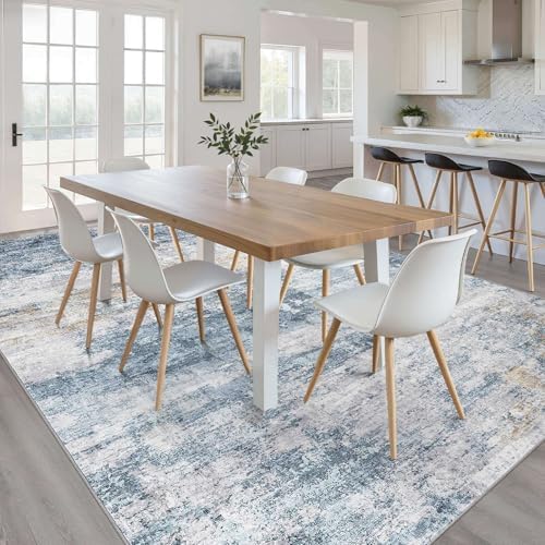 LOONGRUG 10x13 Area Rug Washable Neutral Modern Living Room Rug Blue Gold - Image 5