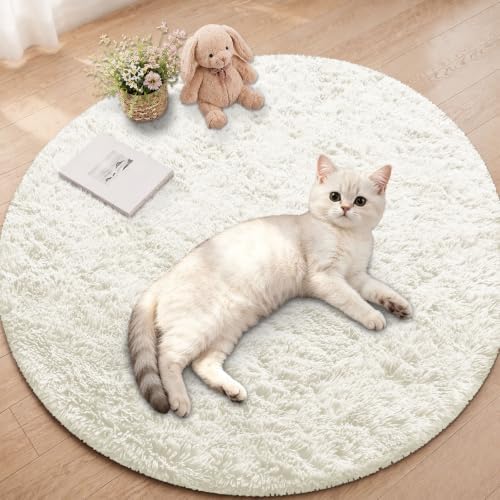 Smiry Round Area Rugs for Living Room Bedroom 2x2 ft, Fluffy Carpet by Smiry