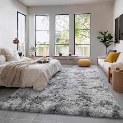 Amdrebio Tie-Dyed Light Grey Fluffy Large Rug 6x9 for Living Room Bedroom - Image 3