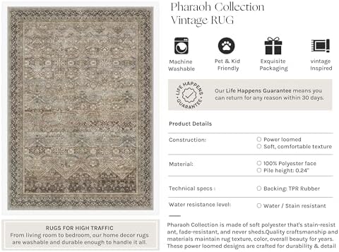 HUGEAR 5x7 Area Rugs Retro Brown Washable Rug - Image 3