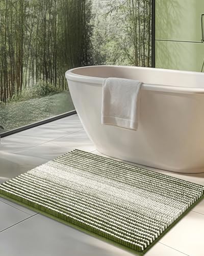 BSICPRO Large Chenille Bathroom Rugs, 24x36 Striped Bath Mats, Sage by BSICPRO