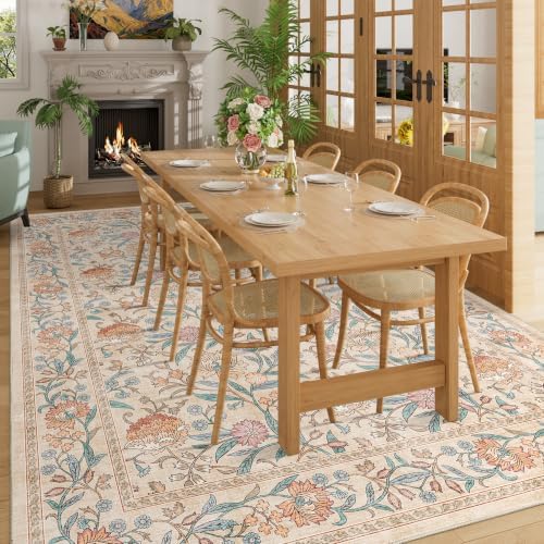 DUKINO 6x9 Area Rug, Vintage Floral Washable Rugs for Living Room, Beige - Image 3