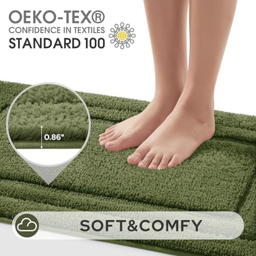 HOMEIDEAS Olive Green Bathroom Rugs Set of 3, Non Slip Bath Runners - Image 3