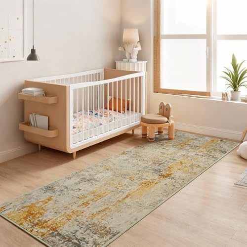 Runner Rug for Kitchen Beige Hallways Runner Rug Non Slip 2'6''x8' Washable Long Runner Rugs with Rubber Backing Soft Abstract Carpet Runner for Entryway, Kitchen, Bedroom, Bathroom - Image 4