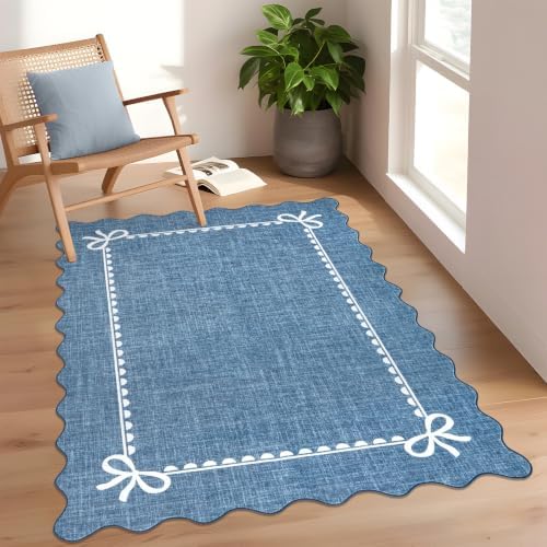 GarveeHome Scalloped Bow Rug 4x6 Washable Rugs for Living Room, Dark Blue by GarveeHome
