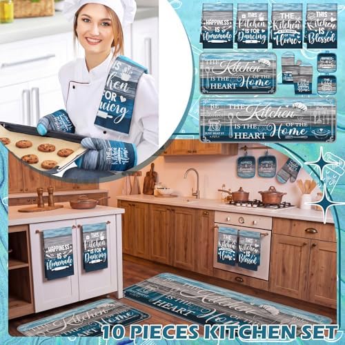 Fourluoo 10 Pcs Rustic Blue Kitchen Decor Set - Image 2