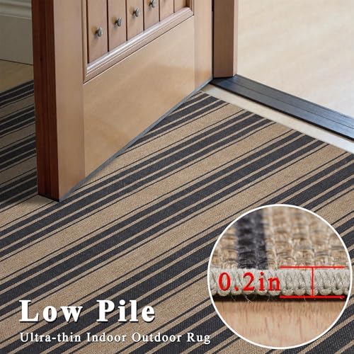 Zeeinx Striped Easy Jute Rug 4x6 Outdoor Rug Neutral Front Door Mat - Image 3