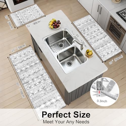 HEBE Boho Kitchen Rugs Set of 3, Non Slip Washable Kitchen Mats for Floor - Image 2