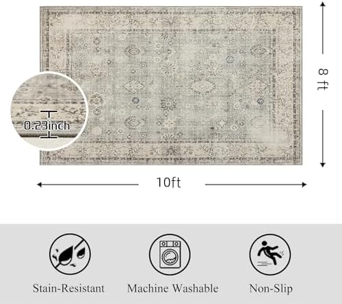 Ruaruarug Washable Area Rug 8×10 for Living Room, Ultra Soft, Gray - Image 2