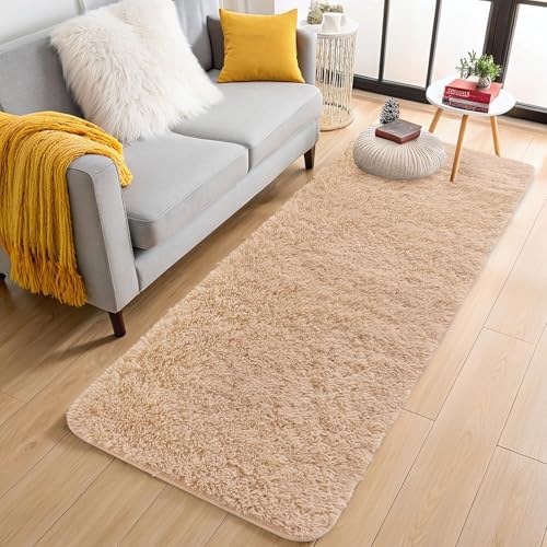 OLANLY 2x10 Machine Washable Runner Rugs for Hallway, Soft Fluffy Shaggy Bedside Rugs for Bedroom, Living Room, Indoor Floor Carpet for Kids Girls and Boys, Nursery Rooms, Home Decor Aesthetic, Beige by OLANLY