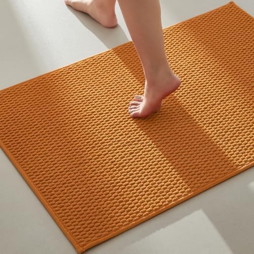 TYUU Bathroom Rugs Non Slip Washable, Super Absorbent Thin Bath Mat Quick Dry Low Pile Bathroom Rug, Orange 24"x36" by TYUU