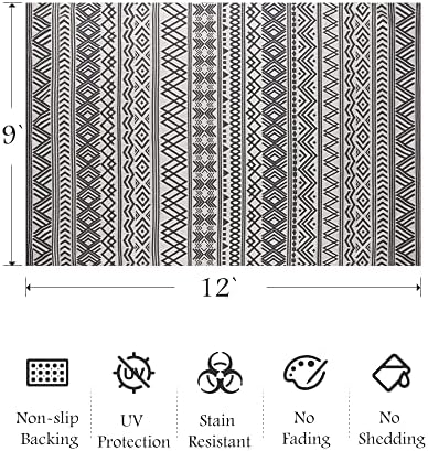 Outdoor Rug Carpet 9x12 ft, Flatweave Textured Outdoor Patio Rug Non Slip Indoor Outdoor Rugs with Rubber Particles Backing Boho Outdoor Area Rug for Patio Deck Front Porch Backyard Balcony - Image 2