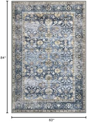 KUTA Vintage 5x7 Area Rugs Blue Grey Beige Washable Rugs for Living Room - Image 2