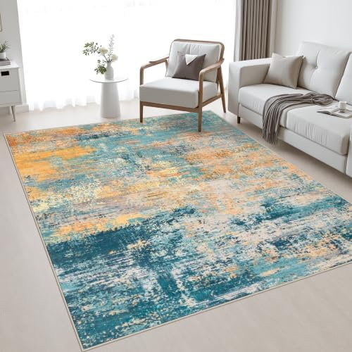 Area Rug Living Room: 4x6 Modern Washable Soft Carpet Rosy Haze by FXRHLP