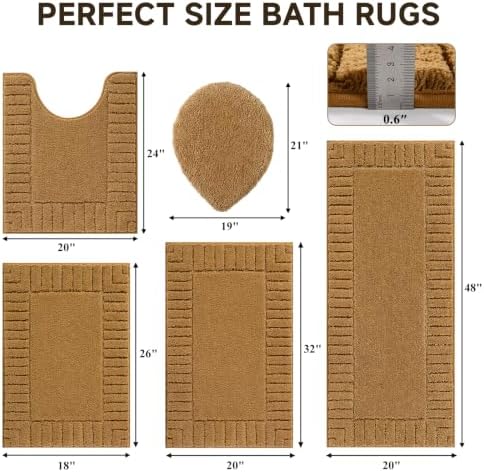 Pauwer Bathroom Rugs Set 5 Piece, Microfiber Bath Mat Set, Mustard - Image 2