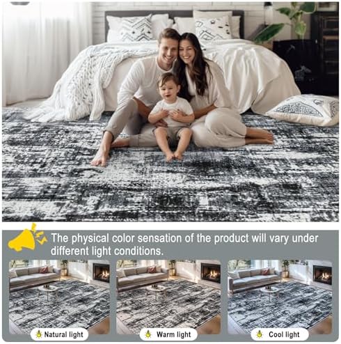 PLHXFR 10x14 Area Rug Living Room: Modern Abstract Washable Carpet Black - Image 7