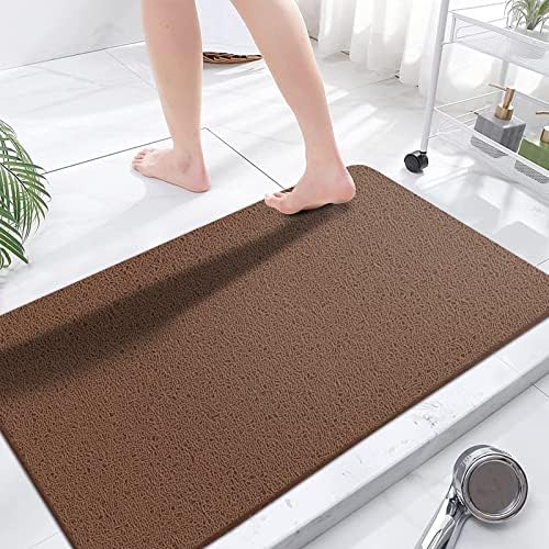 godehone Shower Mats Non Slip Without Suction Cups, PVC Loofah Bathroom Mats, Loofah Mats for Shower and Bathroom, Quick Drying, 23.6× 47.2 Inch, Brown by godehone