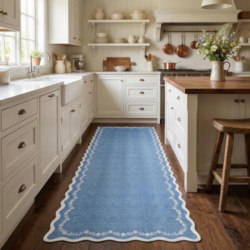 GarveeHome 2.5x8 Scalloped Washable Runner Rug Non Slip Hallway Kitchen Rug by GarveeHome