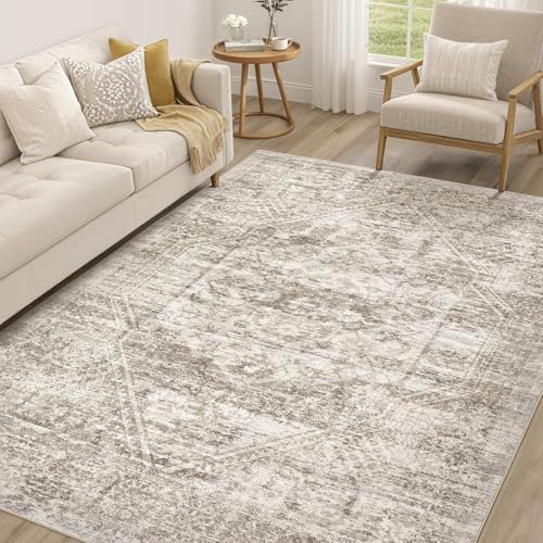 cotiled 5x7 Area Rug for Living Room, Traditional, Distressed Light Brown by COTILED