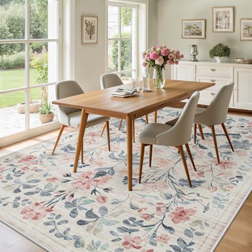 8x10 Area Rugs Boho Floral Washable Living Room Rug Neutral Carpet Bedroom - Image 4