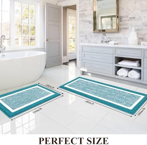 Pauwer Bathroom Rugs Sets 2 Piece, Non Slip Washable Bath Mat, Aqua Blue - Image 2