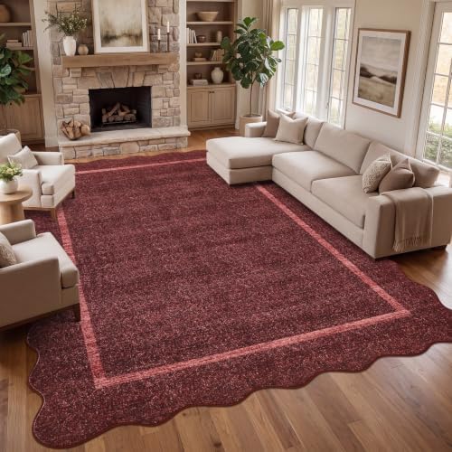 GarveeHome Scalloped Washable 5x7 Area Rugs for Living Room Burgundy by GarveeHome
