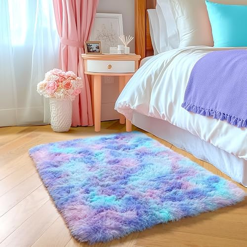 Amdrebio Purple Rainbow Mermaid Small Mini Cute Rug 2x3 for Girls Bedroom - Image 4