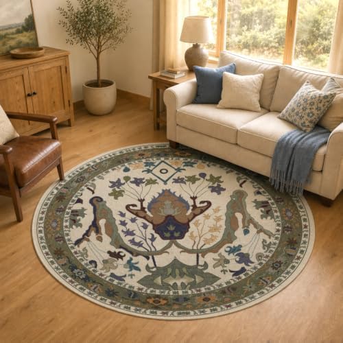 Area Rug for Living Room 5 Round Washable Floral Rug - Image 3