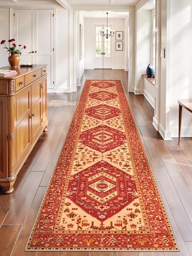 SERISSA 2'6"x14' Washable Non Slip Boho Runner Rug for Hallway，Red by SERISSAHomeDecorCollection