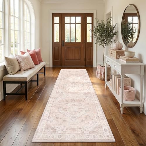 Garvee Pink Boho Washable 2x6 Runner Rug for Kitchen Hallways Entryway by Garvee