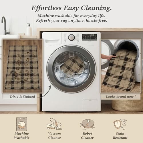 JTJ Easy Jute 4x6 Patio Rug, Black & Tan Plaid, Washable Non Slip - Image 5