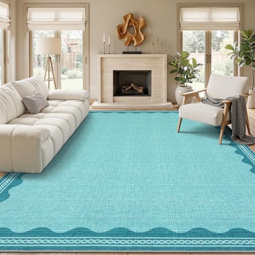 GarveeHome Scalloped Teal 2x6 Runner Rug for Hallway Washable Kitchen Rugs Non Slip Solid Modern Soft Low-Pile Indoor Carpet for Entryway Laundry Room Floor Mats TPE Backing - Image 5