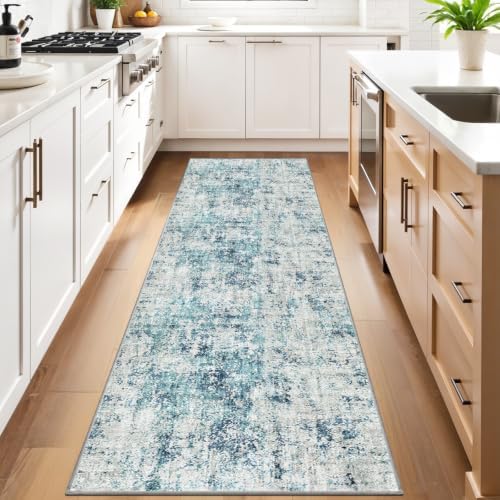 Machine Washable Runner Rugs 3x7 Modern Abstract Rug Ocean Mist - Image 2
