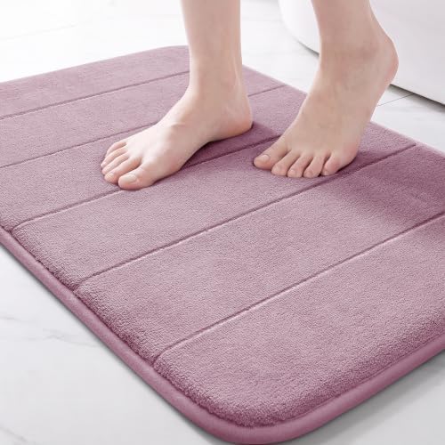Yimobra Memory Foam Bath Mat, Super Soft Absorbent Bathroom Rug Non Slip, Quick Dry, Machine Washable Floor Carpet for Tub Shower, Home Decor Accessories, 24x17, Mauve by Yimobra