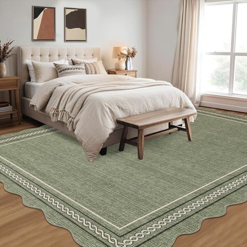 GarveeHome Scalloped Washable Area Rugs 8x10 Non Slip, Solid Green - Image 4
