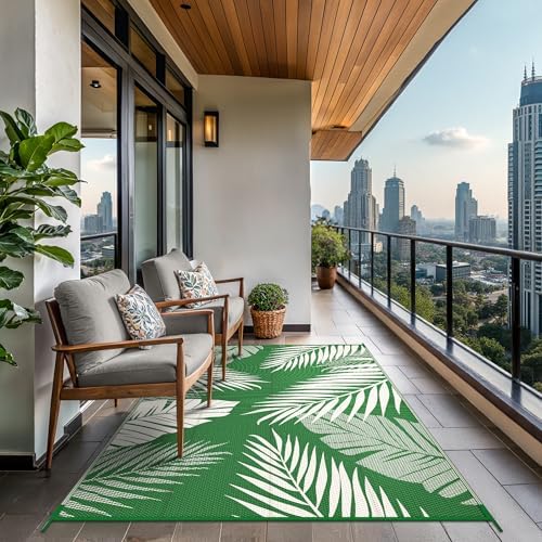 GENIMO Outdoor Rug, Waterproof Plastic Rugs for Patio, 5'x8' Dark Green - Image 4