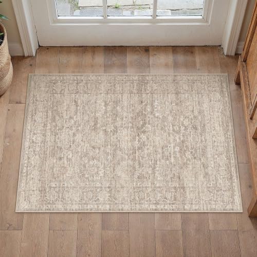 HUGEAR Beige Area Rug 2x3 Washable Neutral Rug for Entryway by HUGEAR