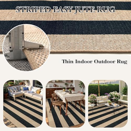 Lahome Striped Easy Jute Dining Room Rug, 6x9 Outdoor Area Rugs Washable - Image 3