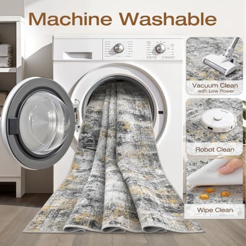 LOONGRUG 7x9 Area Rug Washable Neutral Modern Living Room Rug Black Gold - Image 2