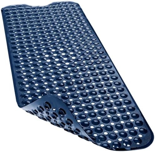 Bathtub and Shower Mats, 40x16 Inch Extra Large Non Slip Soft Bath Tub Mat with Suction Cups and Drain Holes for Bathroom Floor and Keep Tubs Clean, Machine Washable, Navy Blue by Linoows